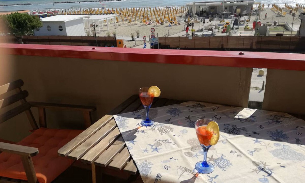 Lido Adriano Apartment | House on the beach with an umbrella and 2 sunbeds , large balcony with sea view,